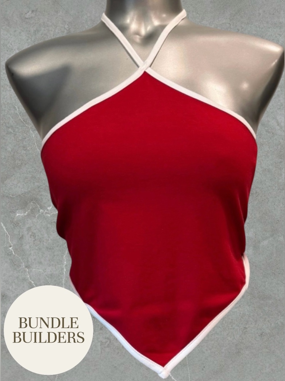 $10 Add-on | Red Halter Bandana Crop Top with White Trim